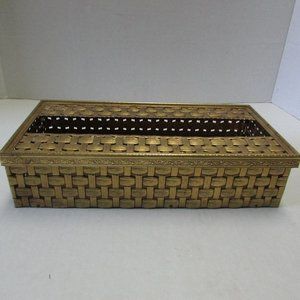 Stylebuilt Filigree Basket Weave Tissue Box Holder Cover Hollywood Regency Chic